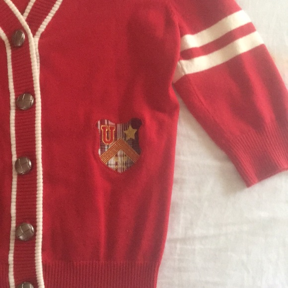 Red university style cropped cardigan M - Picture 2 of 4